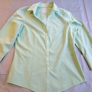Brooks Brothers Green White Gingham Fitted Shirt